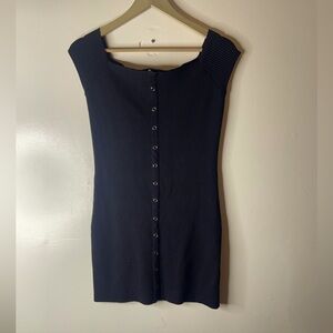 UO Silence + Noise Black Ribbed Snap Button Mini Dress